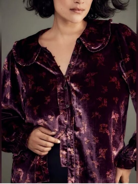 Pilcro Tops - Pilcro ANTHROPOLOGIE velvet KEIRA floral RUFFLE COLLAR top purple ROMANTIC xl